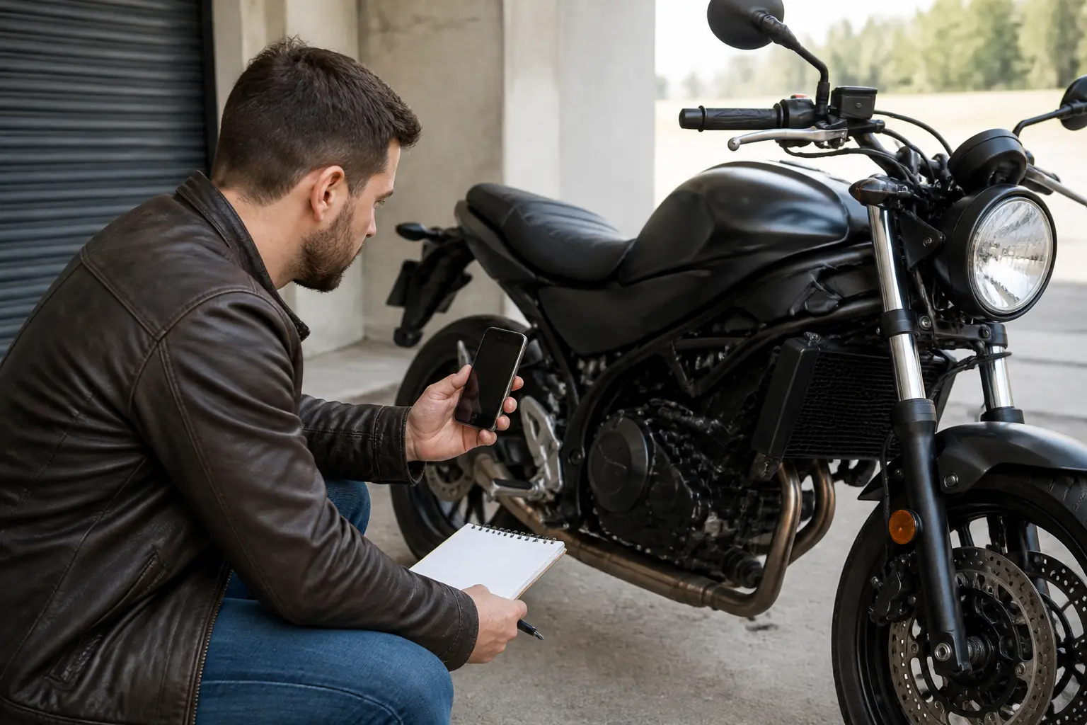 Motorcycle owner documenting a cable routing inspection observation