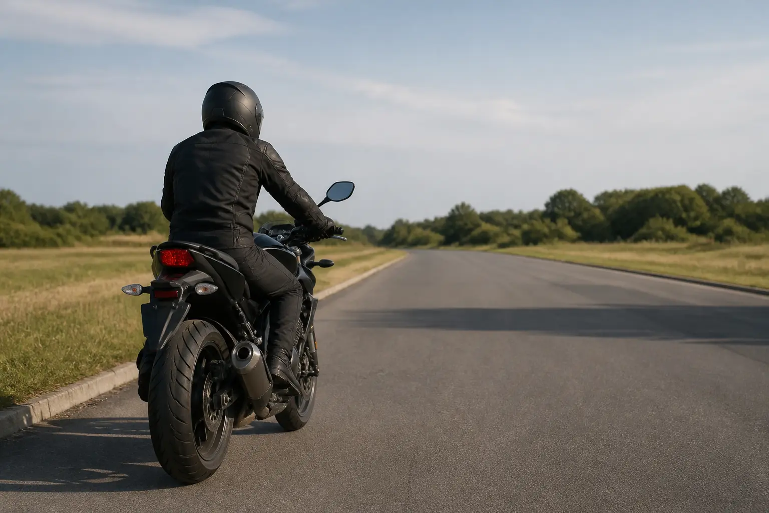Rider begins a cautious low-traffic test ride after motorcycle storage