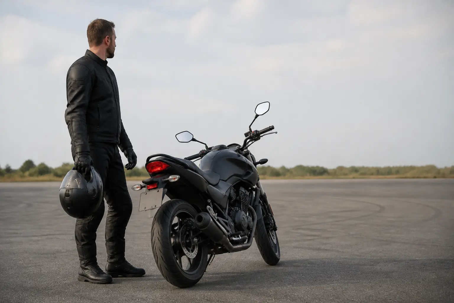 Rider evaluating an open practice area before a low-stress session