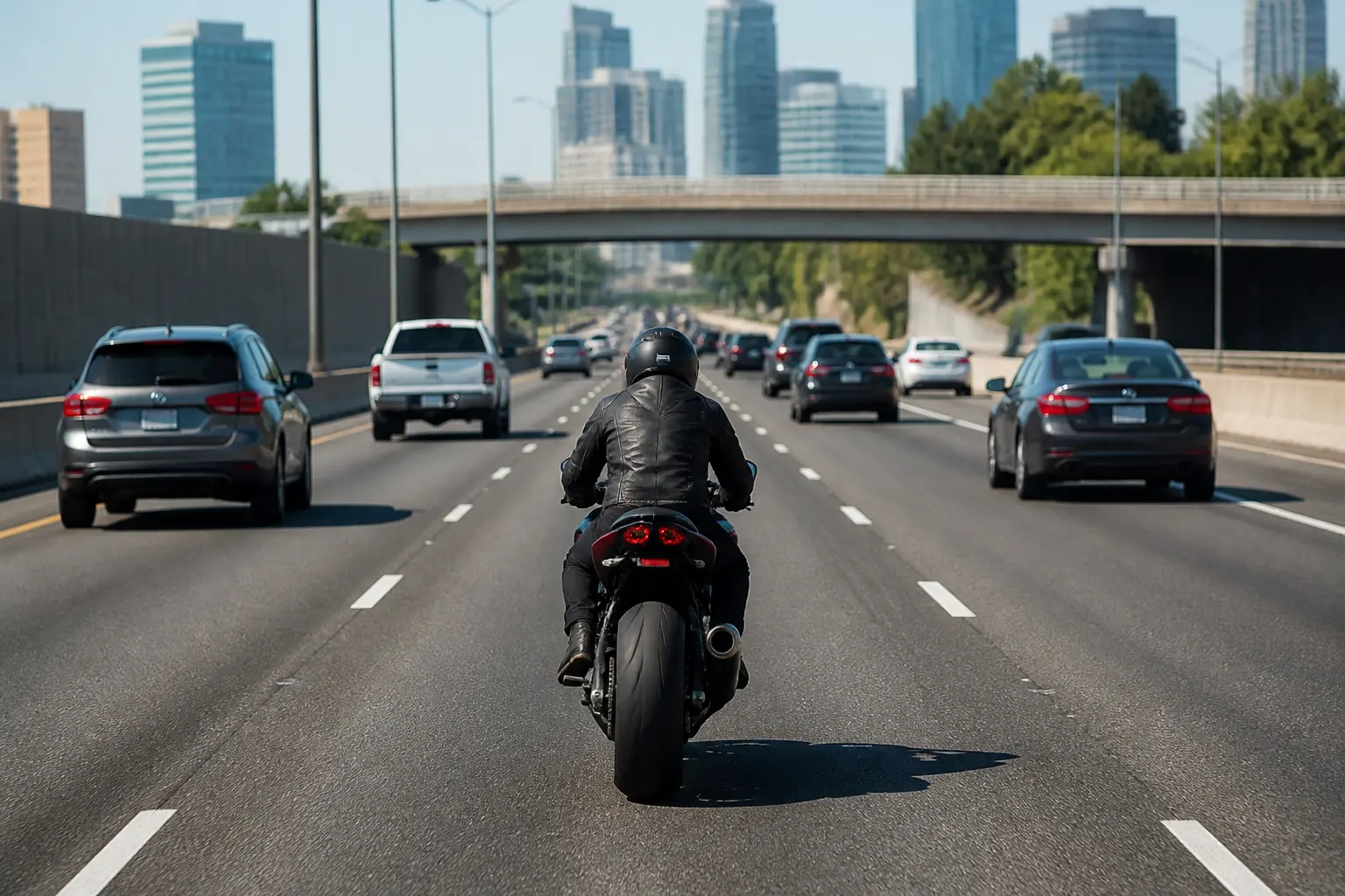 Motorcyclist riding predictably in traffic