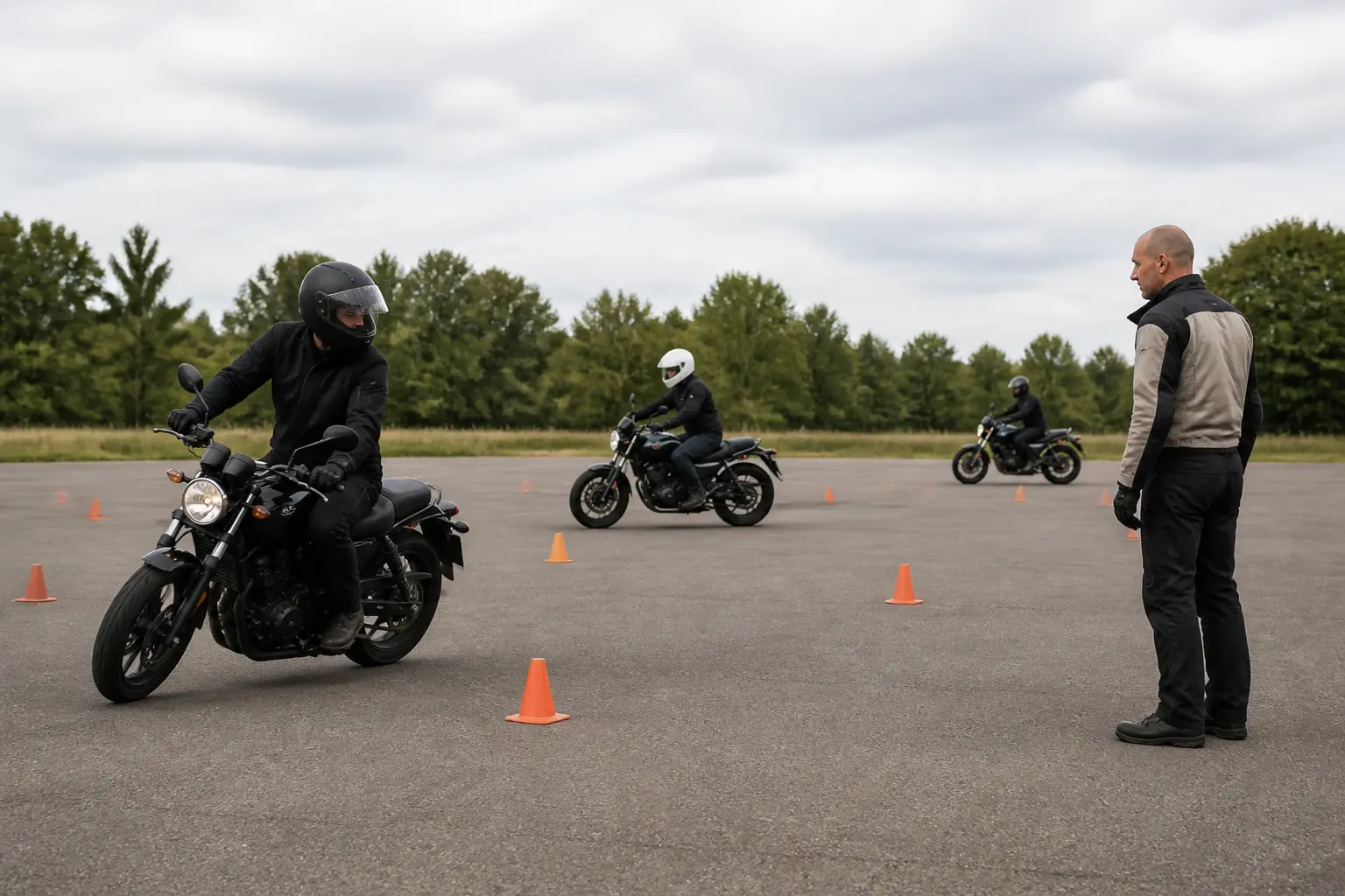 Motorcyclists practicing on a closed training range