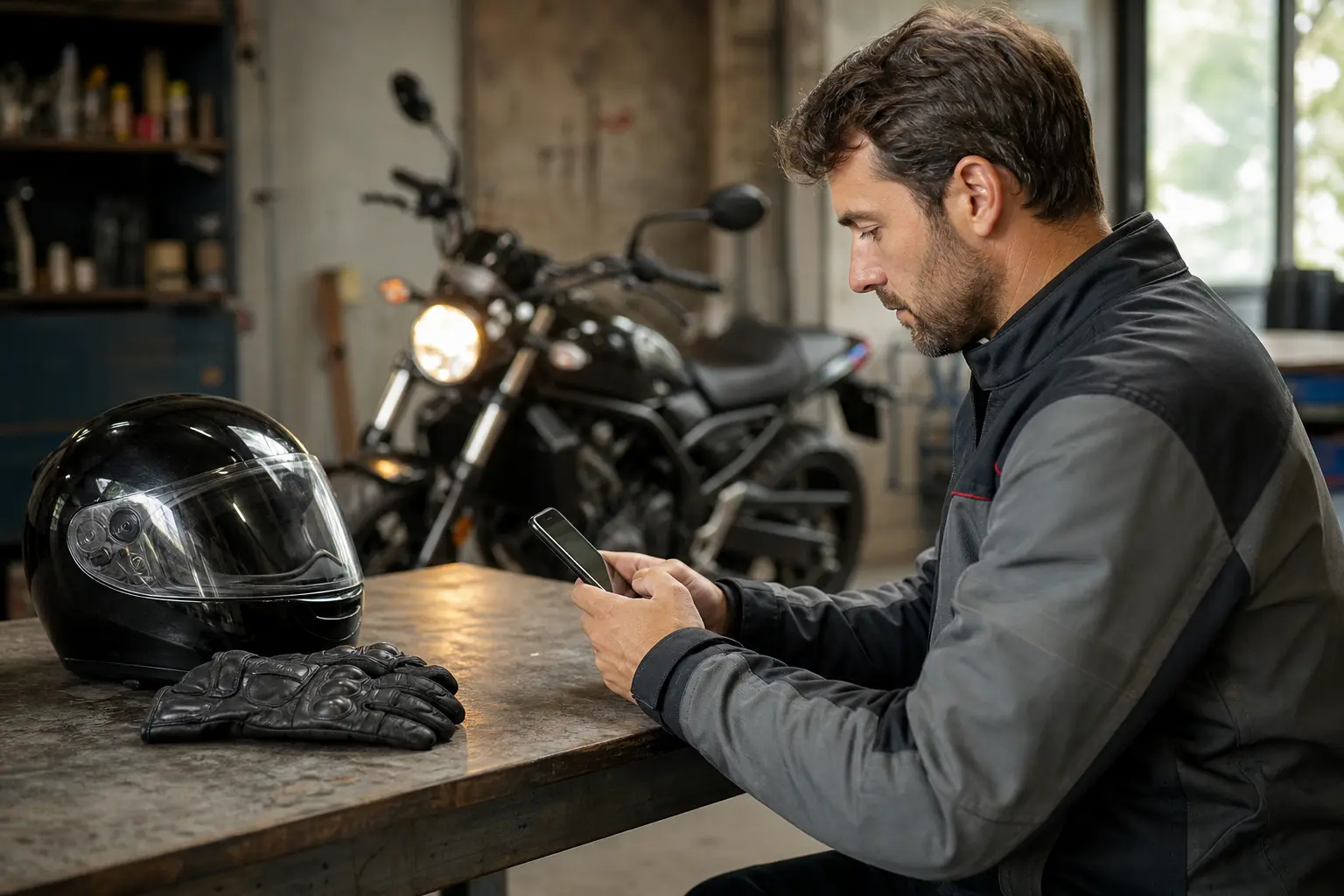 Rider documenting a motorcycle lighting issue before service.