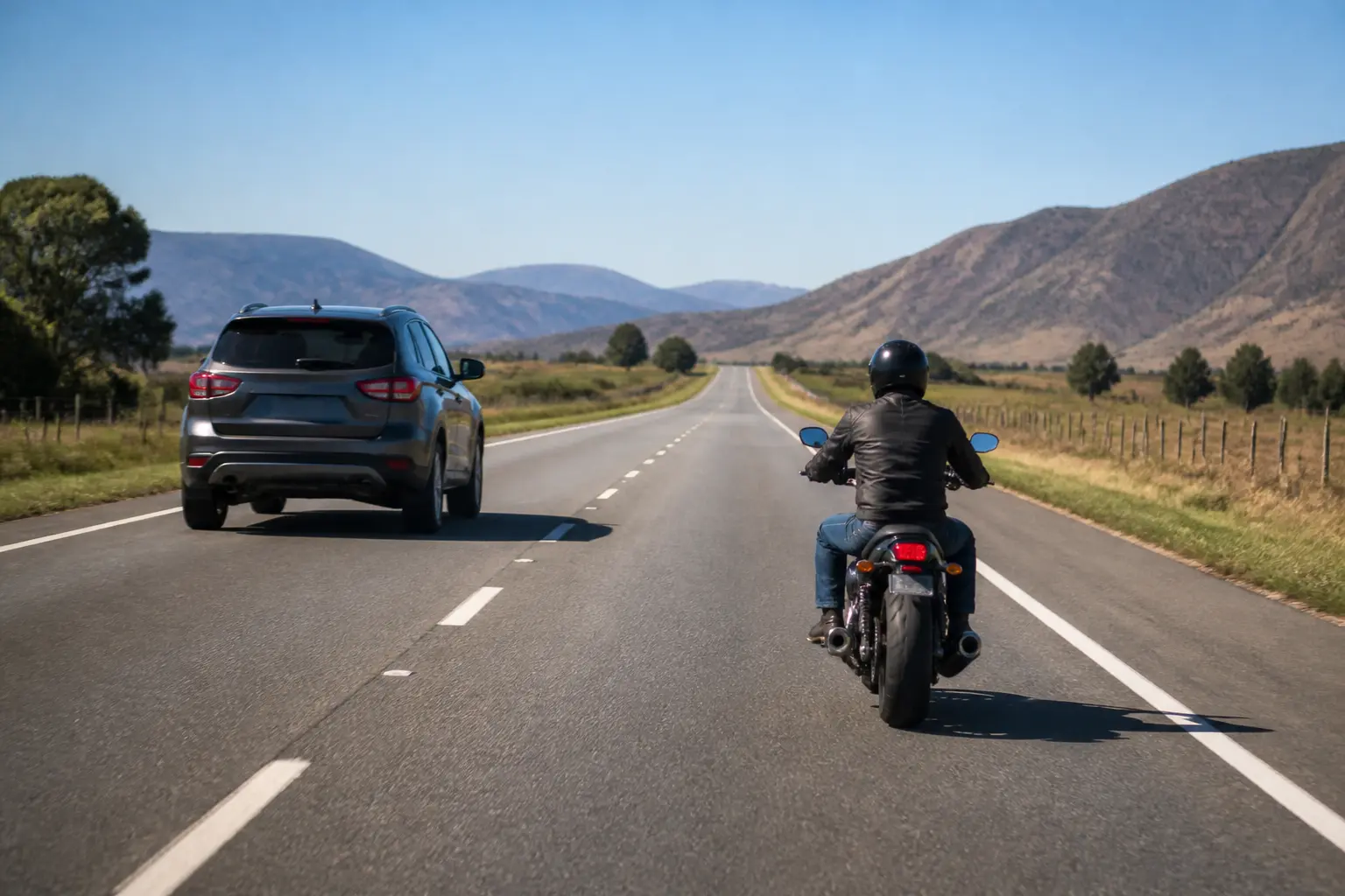 Motorcyclist holding a predictable line while being passed